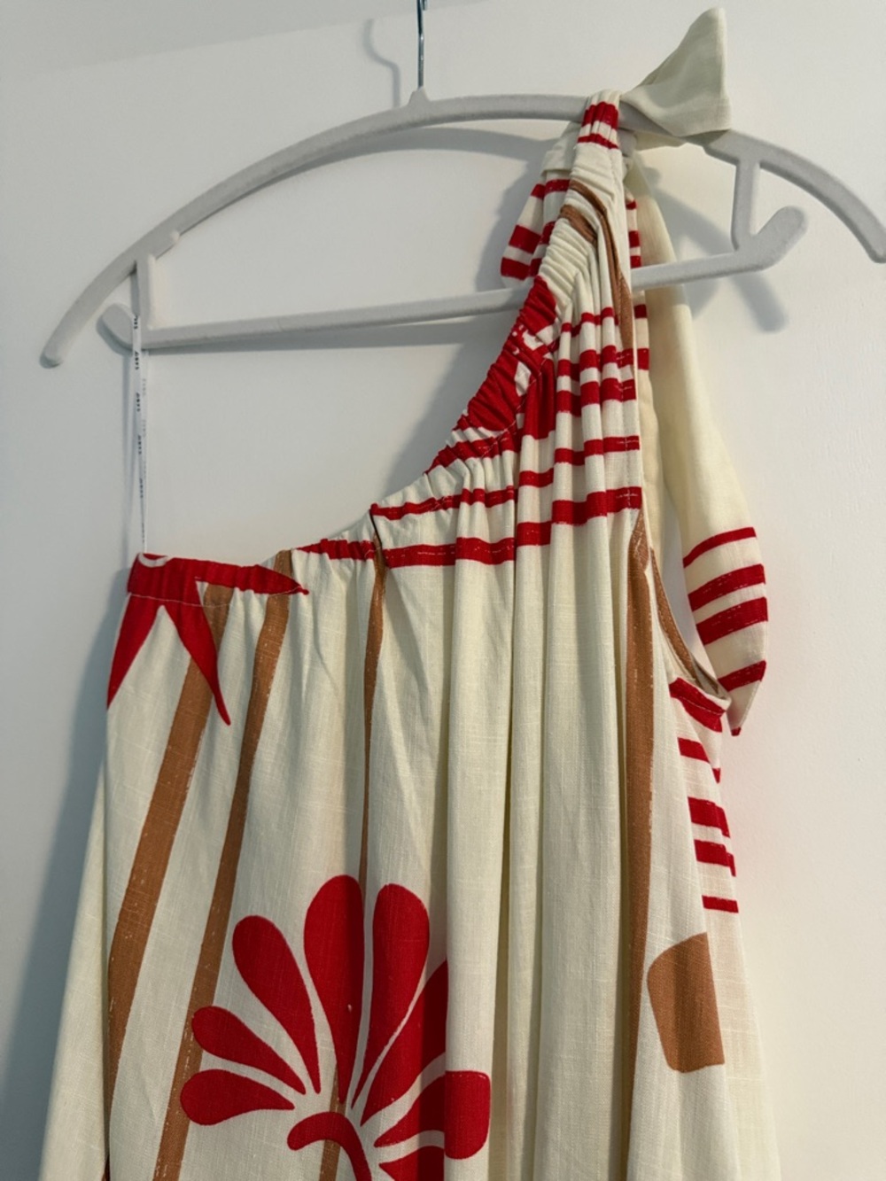 Sabo Skirt One-Shoulder Floral Stripe Avani Maxi Dress - Red & Cream Moana L - Picture 11 of 12